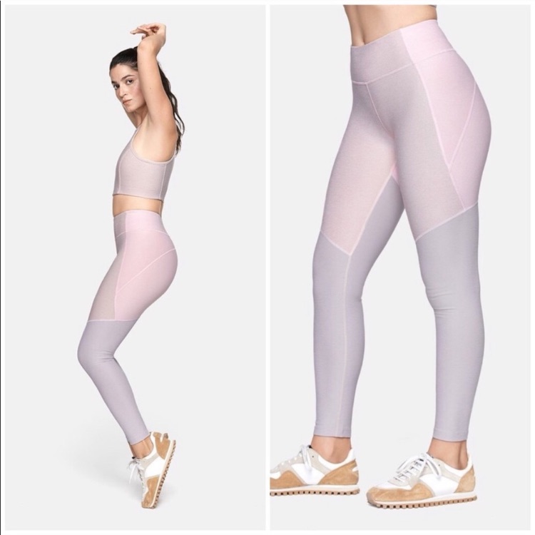 Outdoor Voices 7/8 Tri-Tone Warmup Leggings Textured Compression Pink Like New